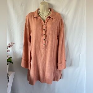 Free People Pink Long Sleeve Button Down Tunic